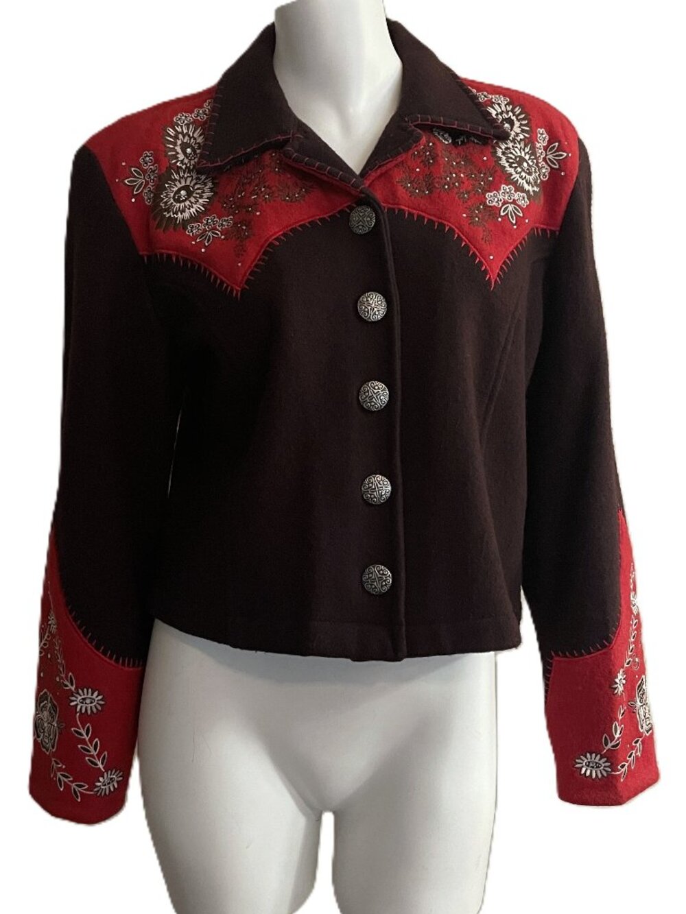 Vintage Gordon & James Western Jacket Women's Large Red Embroidered Wool Blend